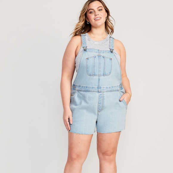 NWT OLD NAVY Slouchy Straight Non-Stretch Jean Cut-Off Short Overalls3.5-inch - Picture 6 of 9